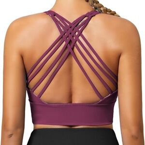 Queenie Ke BareLuxe Sports Bra Strappy Cross Back Boysenberry Size S